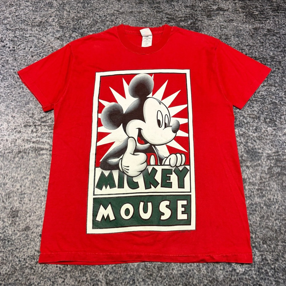 Vintage 90s Mickey Mouse T Shirt Thumbs Up Mens XL Red Disney Mickey Unlimited